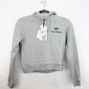 Chiara Ferragni Gray Eye Cropped Hoodie Sweatshirt Size XS NWT